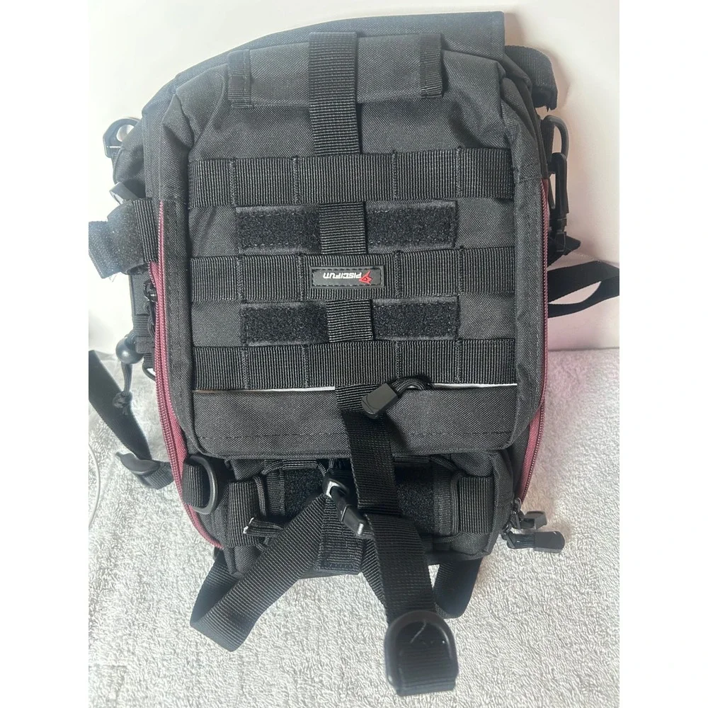 Piscifun Fishing Tackle Bag Sling Shoulder Backpack Black Burgundy Outdoor Pack